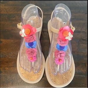 Kate Spade New York Fatema Dusty Mauve Rubber T-Strap Floral Jelly Sandal Size 8